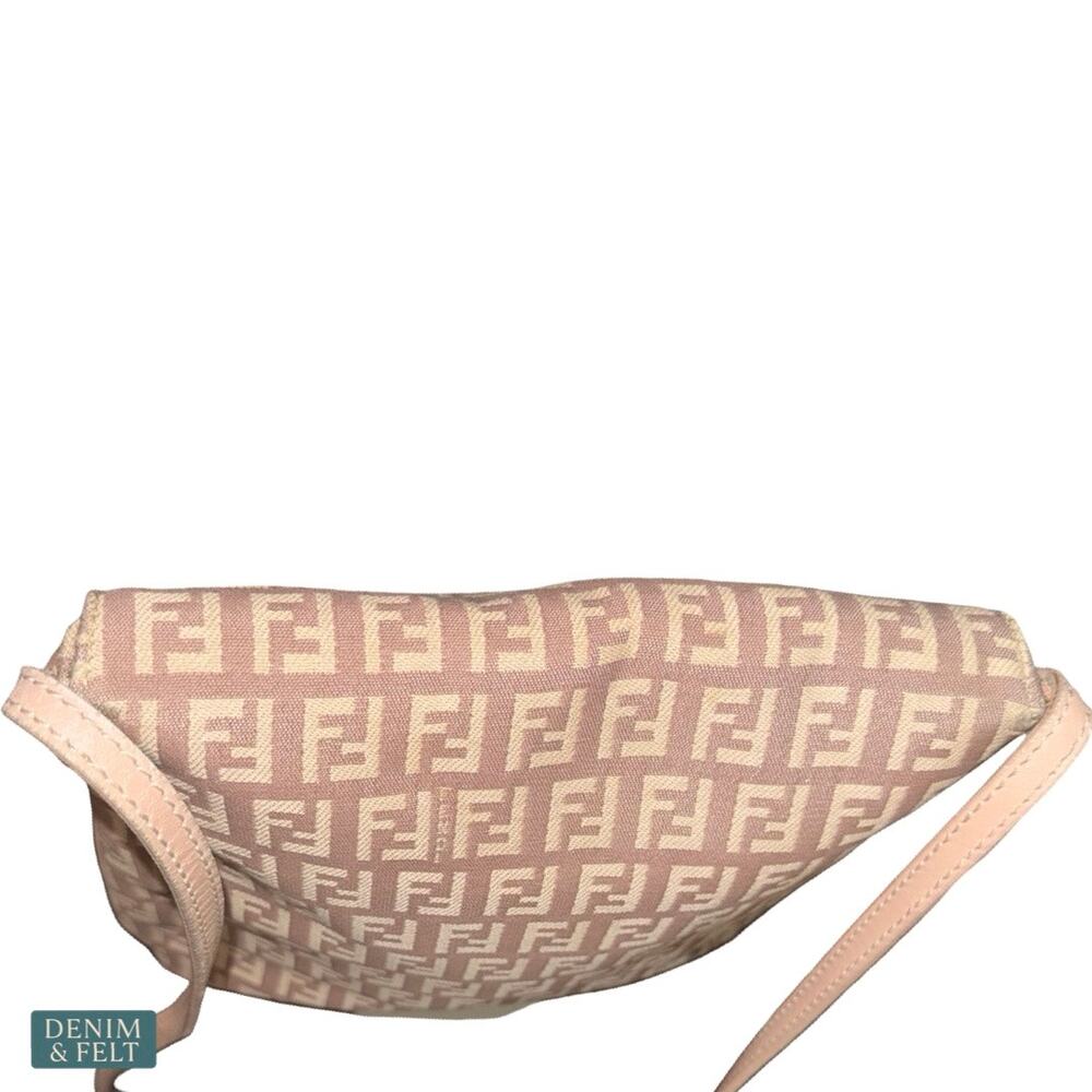 Fendi Zucchino Pink Canvas Crossbody Bag Beige FF Logo Leather Trim Purse - Picture 8 of 16